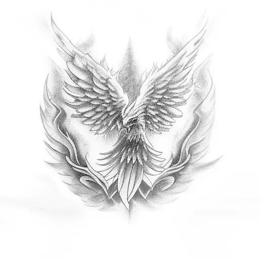 Greyscale Phoenix In Flight With Flame Outline In Slight Color