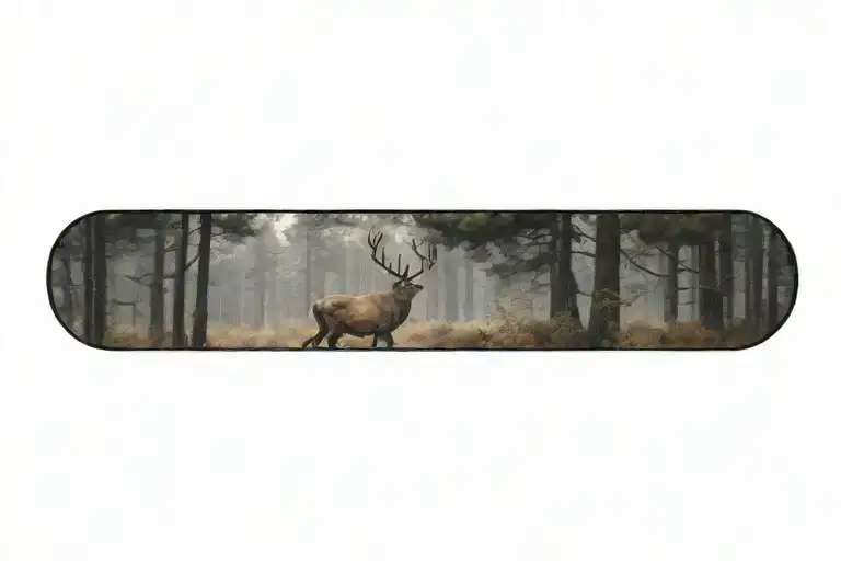 A Stag Walking Through A Dense Pine Forest