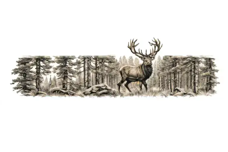 A Stag Walking Through A Pine Forest