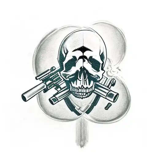 Skull With Sniper Rifle And 50Kill Symbol With The Text Pas De Cartier