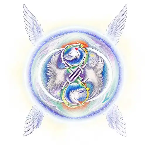 A Phoenix And Husky Intertwined In A Yin-yang Symbol