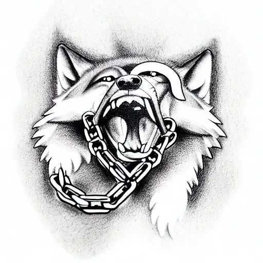 Angry Wolf With A Chain In The Paws