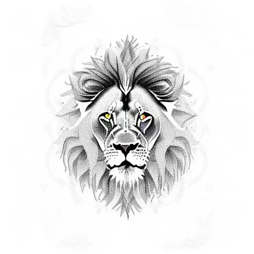 A Lion Playing A Guitar In A Blackwork Style