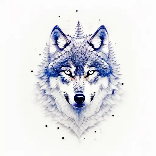 A Wolf's Face Merging With A Forest Landscape