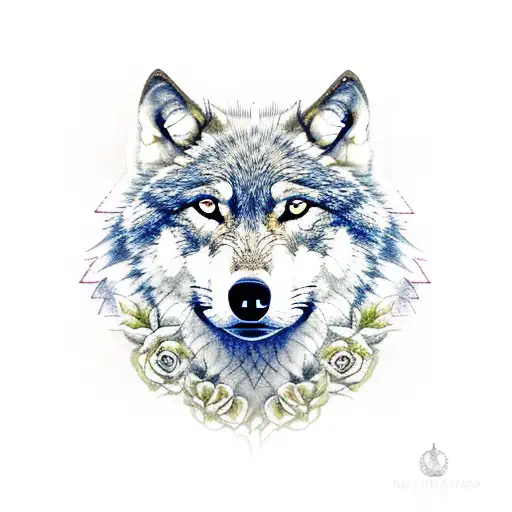 Wolf With Roses Vertical