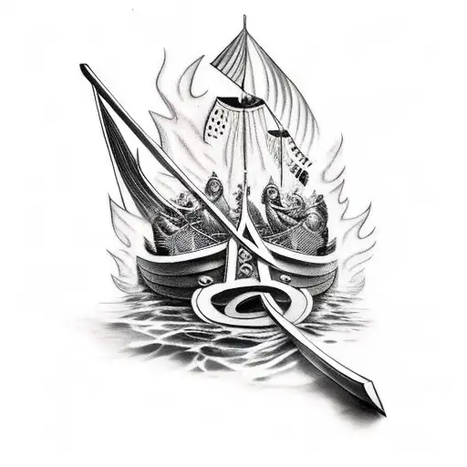 Viking Ship On Fire