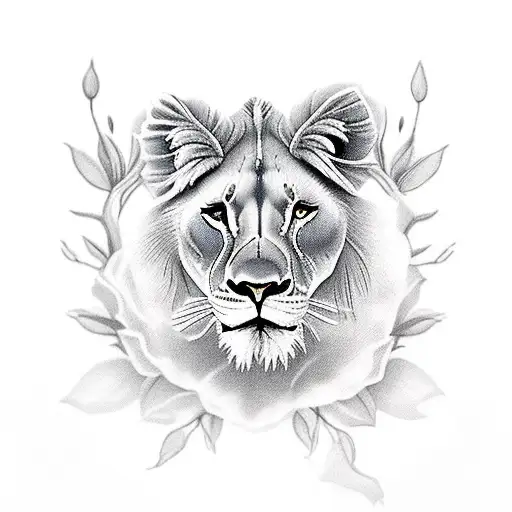 Lioness With Rose And Lily