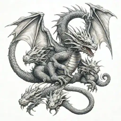 Dragon With 3 Baby Dragons