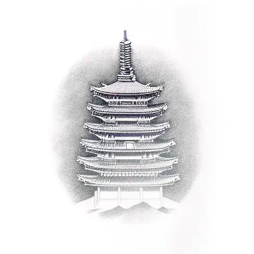 Japanese Pagoda With Japanese Warrior