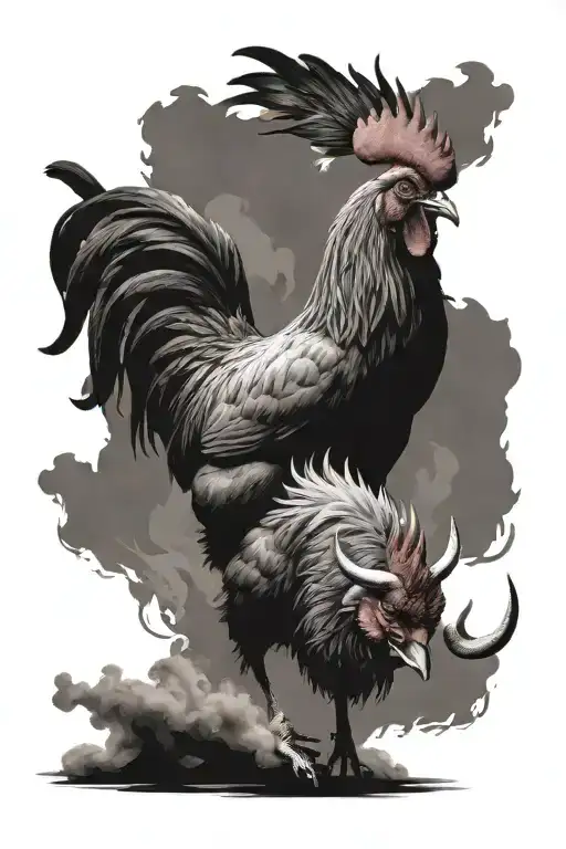 Rooster Riding A Bull