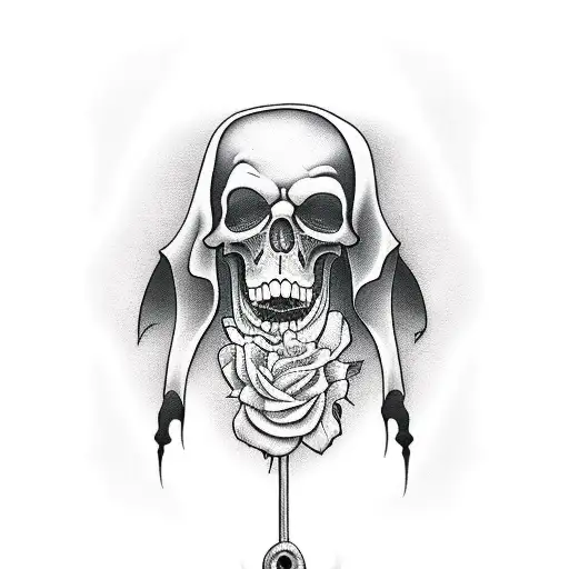 Grim Reaper With Grave And Time Clock