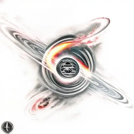 A Realism Style Tattoo Of A Black Hole Surrounded By Space Debris And Jujutsu Kaisen Symbols