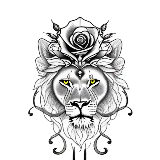 Lioness With Rose And Lily Crown