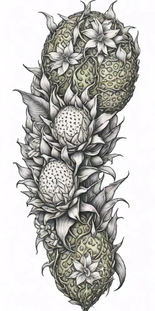 Dragonfruit Plant Without Leaves And A Dragon Head And Plumeria