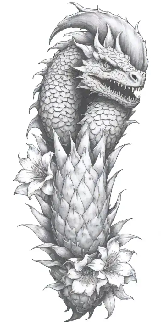 Dragonfruit Without Leaves And A Dragon Head And Plumeria