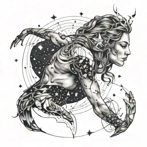 Full Body Goddess With Constellations Representing The Client's Zodiac