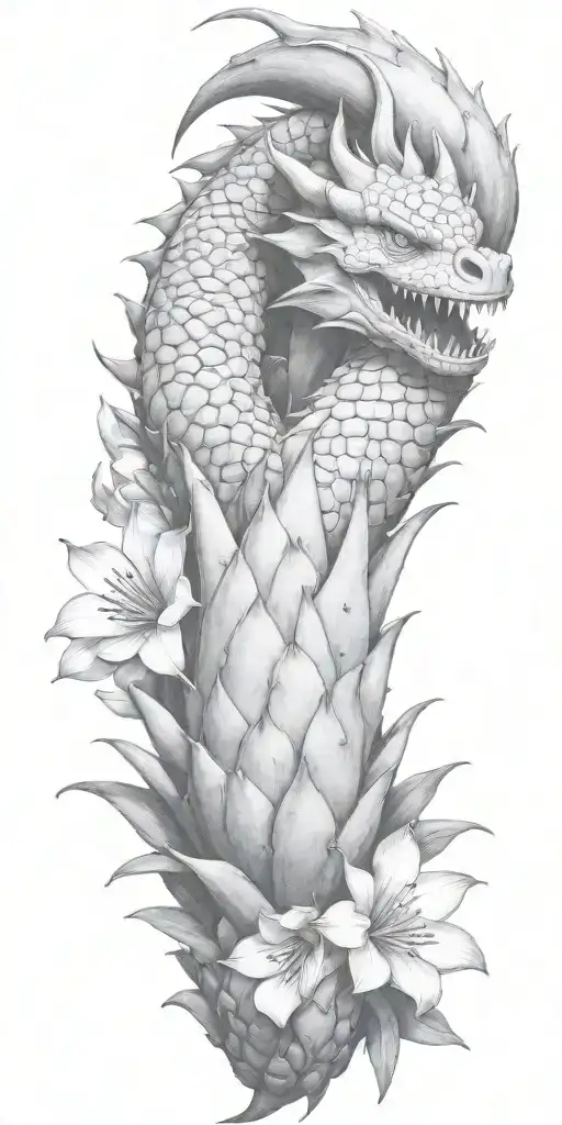 Dragonfruit Without Leaves And A Dragon Head And Plumeria