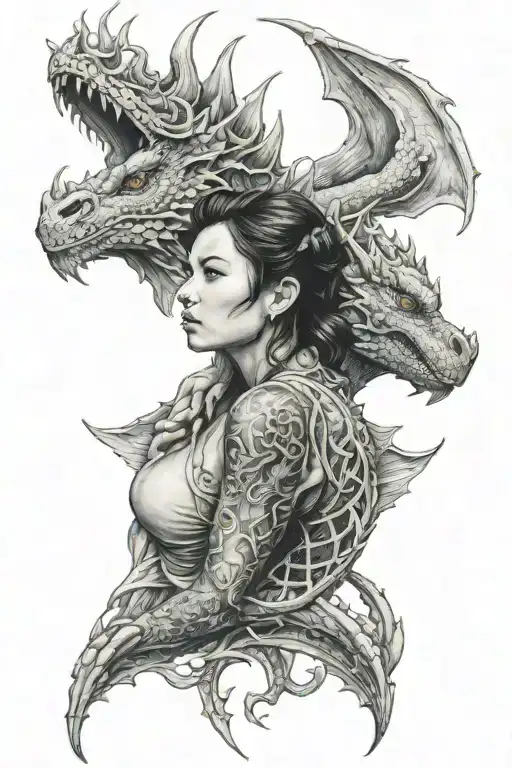 Dragon And Girl Facing Each Other