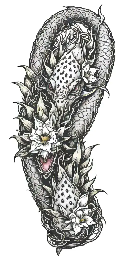 Dragonfruit Without Leaves And A Dragon Head And Plumeria