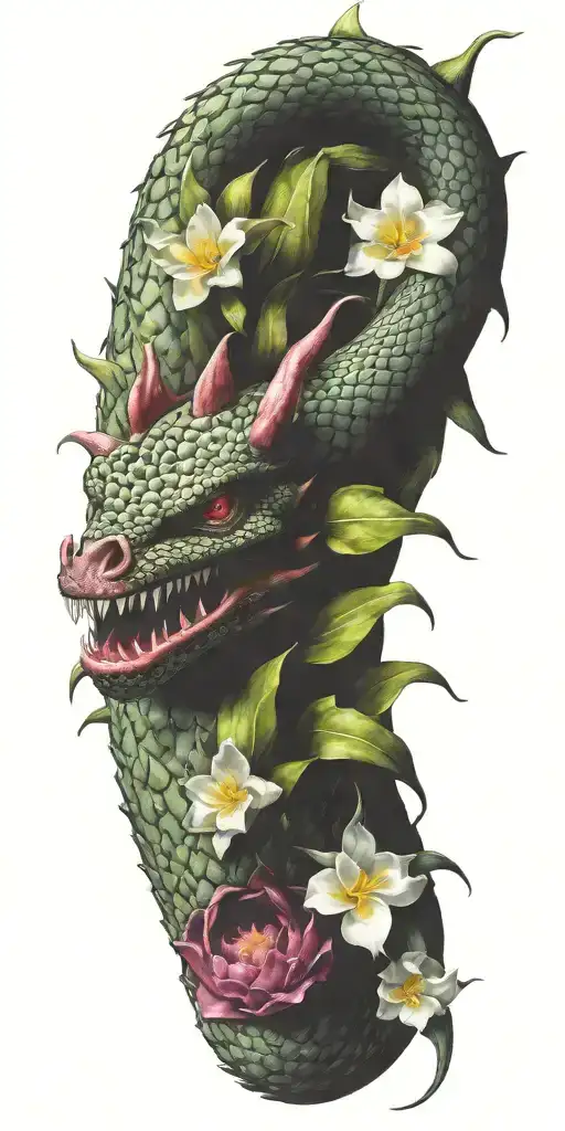 Dragonfruit With Winding Dragon And Plumeria