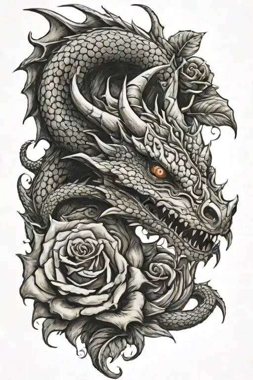 A Dragon With A Rose On Its Head And A Twisted Body