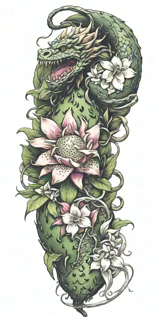 Dragonfruit With Winding Dragon And Plumeria