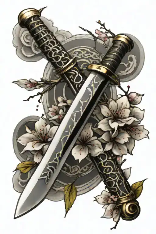Letter V Katana With Cherry Blossoms Wrapped