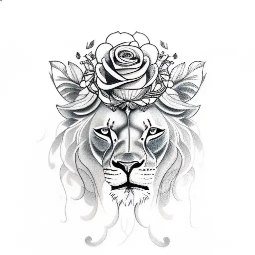 Lioness With Rose And Lily Crown