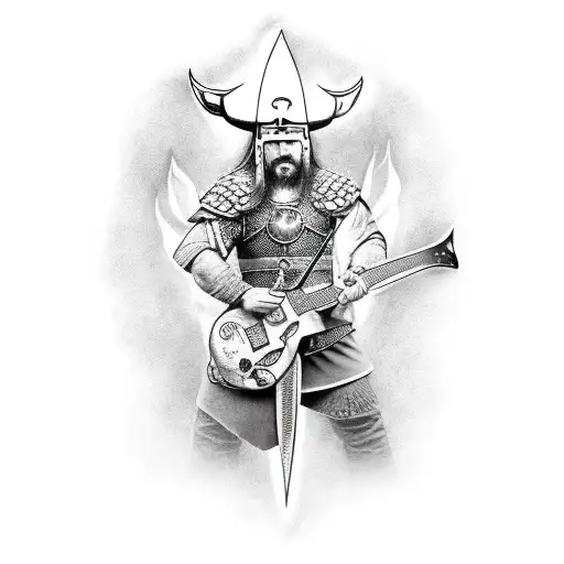 A Viking Warrior Playing An Electric Guitar Surrounded By Lightning Bolts