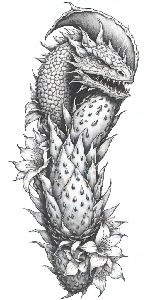 Dragonfruit Without Leaves And A Dragon Head And Plumeria