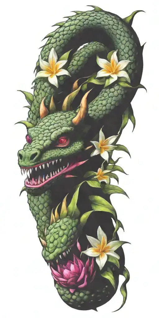 Dragonfruit With Winding Dragon And Plumeria