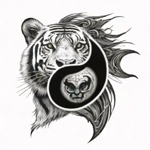 A Black And White Tiger Face Shaped Like Ying Yang