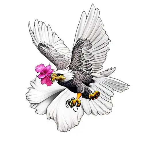 Eagle Carring A Hibiscus Flower
