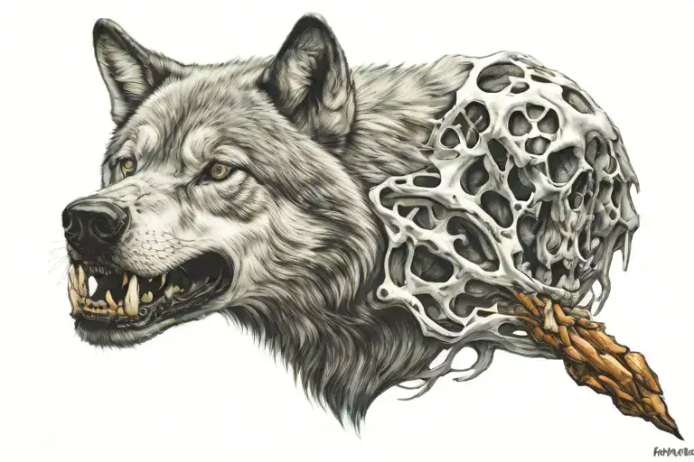 Wolf Eating Skull