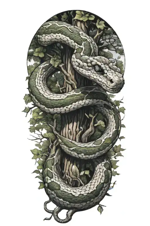 Snake Wrapped Around A Full Oak Tree
