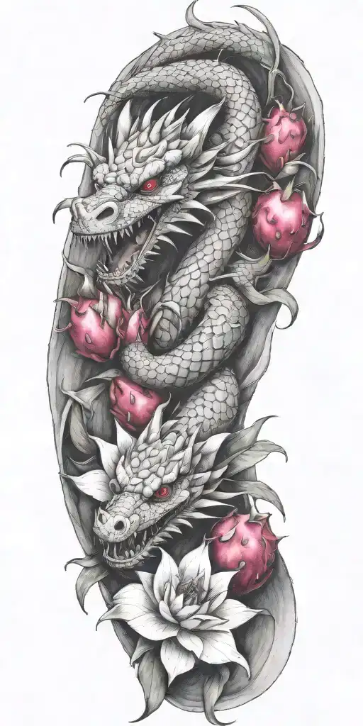 Single Dragon Wrapping Around With Dragonfruit
