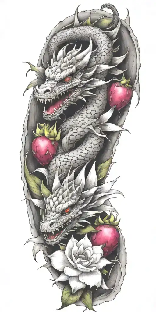 One Dragon Wrapping Around With Dragonfruit And Plumeria