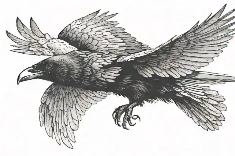 Raven In Flight With Its Wings Down