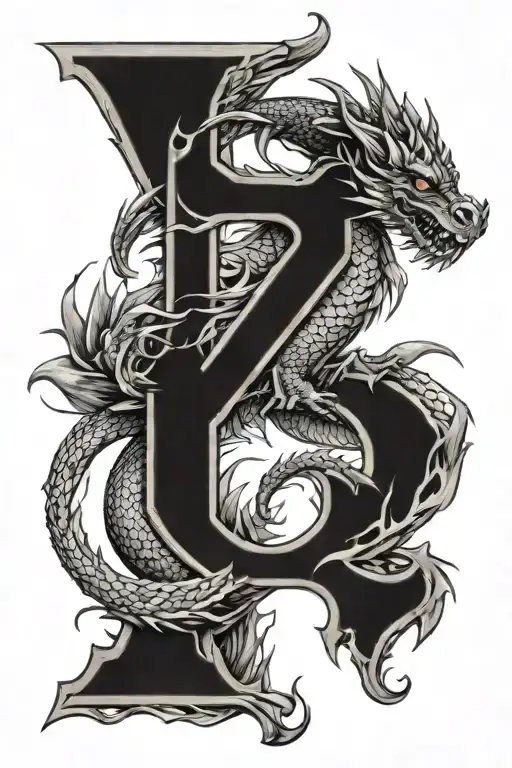 Dragon Tattoo With Letter B And J