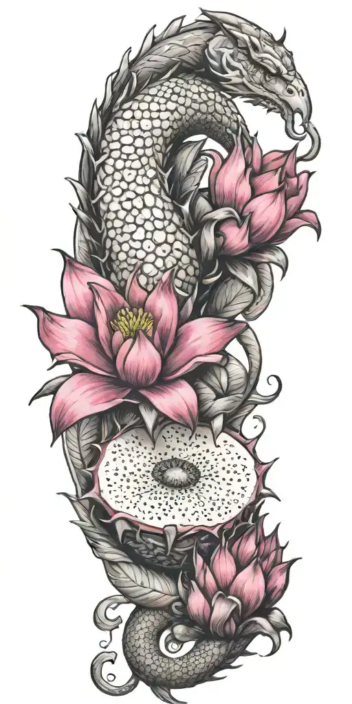 Dragonfruit With Winding Dragon And Plumeria
