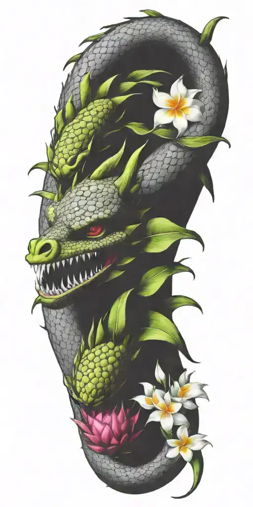 Dragonfruit With Winding Dragon And Plumeria