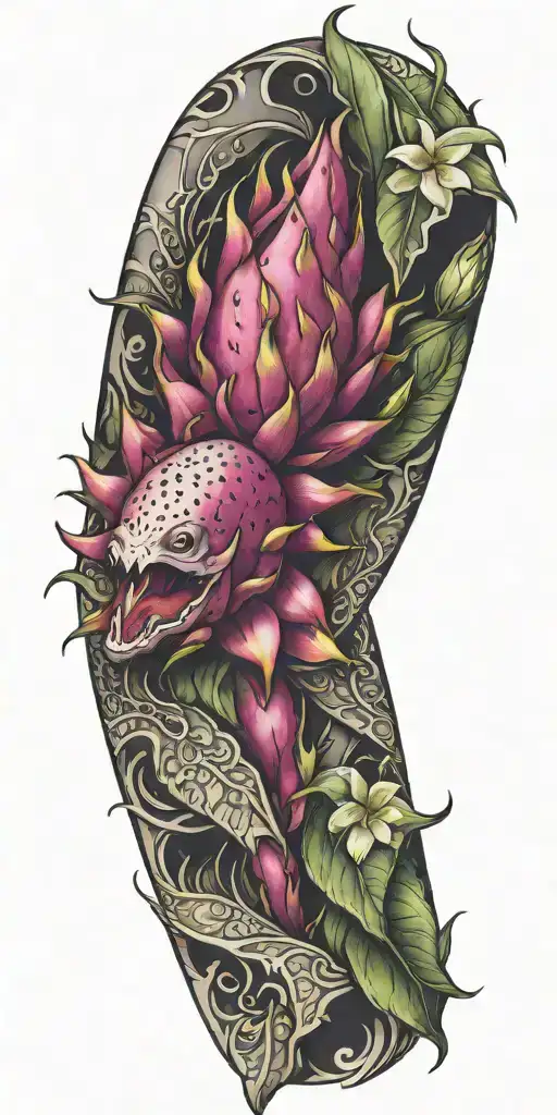 Dragonfruit With Dragon Wrapping Around And Plumeria