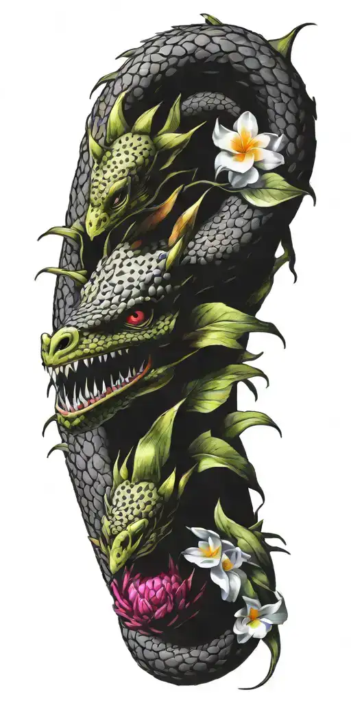 Dragonfruit With Winding Dragon And Plumeria