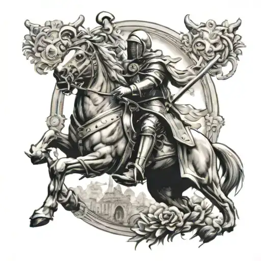 Knight With Lion Face In Background