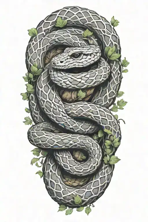 Coiled Snake Wrapped Around A Full Oak Tree Growing