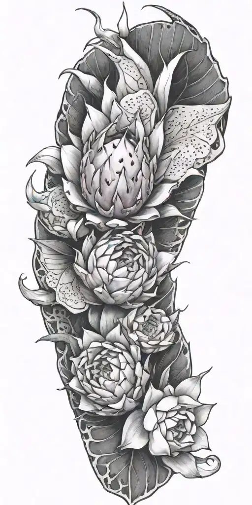 Dragonfruit With Dragon Wrapping Around And Plumeria