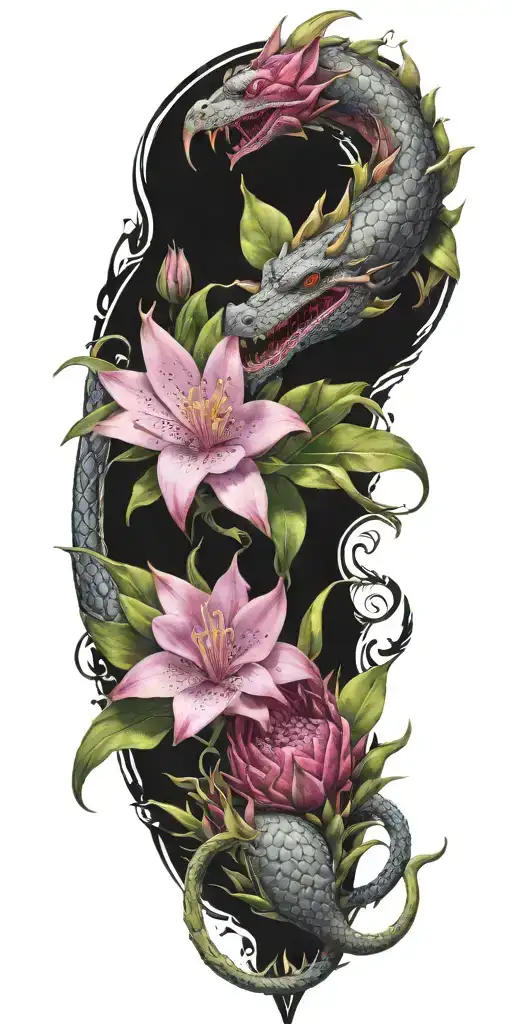 Dragonfruit With Winding Dragon And Plumeria
