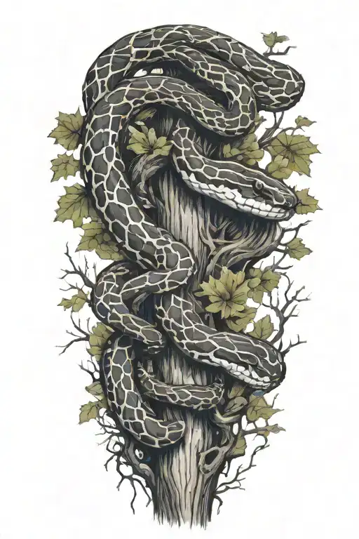 Snake Wrapped Around A Full Oak Tree Blood Dripping