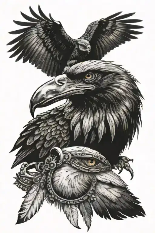 Native Arm Band With A Raven And Eagle Feather With A Wolf Brooche