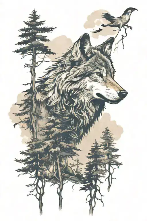 Wolf And Trees Swaying